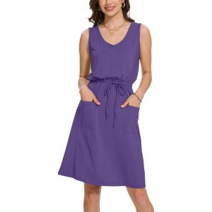 imageMoss Rose Women Summer Dresses Sleeveless Casual Loose Swing Midi Dress with PocketsZpurple
