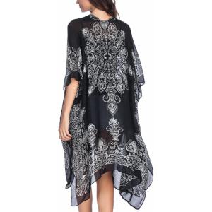 imageMoss Rose Womens Beach Cover up Swimsuit Kimono with Bohemian Floral Print Loose Casual Resort WearA Adeline Black