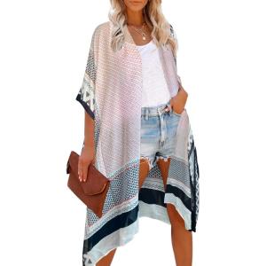imageMoss Rose Womens Beach Cover up Swimsuit Kimono with Bohemian Floral Print Loose Casual Resort WearA Cara