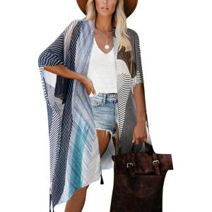 imageMoss Rose Womens Beach Cover up Swimsuit Kimono with Bohemian Floral Print Loose Casual Resort WearAa Merel