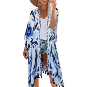 imageMoss Rose Womens Beach Cover up Swimsuit Kimono with Bohemian Floral Print Loose Casual Resort WearB Ab Charisma