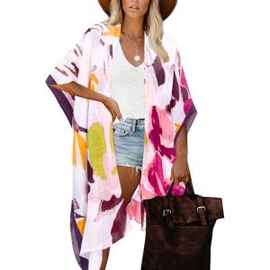 imageMoss Rose Womens Beach Cover up Swimsuit Kimono with Bohemian Floral Print Loose Casual Resort WearB Multicolor 4