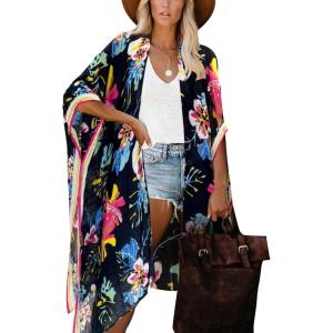 imageMoss Rose Womens Beach Cover up Swimsuit Kimono with Bohemian Floral Print Loose Casual Resort WearB Tropical Garden