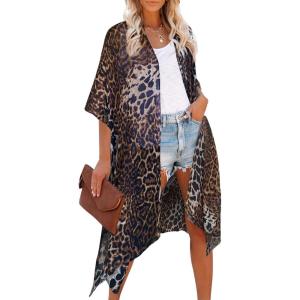 imageMoss Rose Womens Beach Cover up Swimsuit Kimono with Bohemian Floral Print Loose Casual Resort WearBrown  Black  White