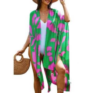 imageMoss Rose Womens Beach Cover up Swimsuit Kimono with Bohemian Floral Print Loose Casual Resort WearC Green Floral