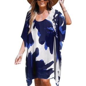imageMoss Rose Womens Beach Kaftan Dresses Kimono Swimsuit Cover up for Bathing Suit with Floral Pattern