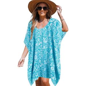 imageMoss Rose Womens Beach Kaftan Dresses Kimono Swimsuit Cover up for Bathing Suit with Floral PatternAgreen