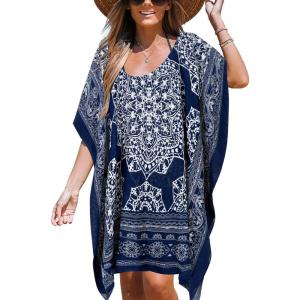 imageMoss Rose Womens Beach Kaftan Dresses Kimono Swimsuit Cover up for Bathing Suit with Floral PatternAnavy Print