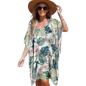 imageMoss Rose Womens Beach Kaftan Dresses Kimono Swimsuit Cover up for Bathing Suit with Floral PatternBpalm Leaf