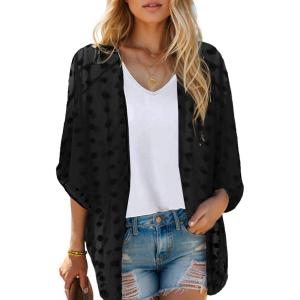 imageMoss Rose Womens Beach Kimono Coverup Sheer Chiffon Cover Ups Casual Loose Open Front Cardigan TopsBlack