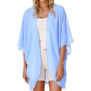 imageMoss Rose Womens Beach Kimono Coverup Sheer Chiffon Cover Ups Casual Loose Open Front Cardigan TopsBlue Flower