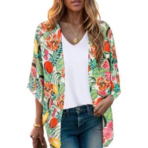 imageMoss Rose Womens Beach Kimono Coverup Sheer Chiffon Cover Ups Casual Loose Open Front Cardigan TopsFloral 10