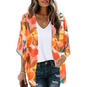 imageMoss Rose Womens Beach Kimono Coverup Sheer Chiffon Cover Ups Casual Loose Open Front Cardigan TopsFloral 11