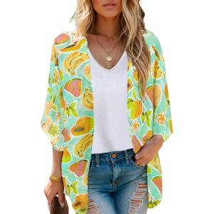 imageMoss Rose Womens Beach Kimono Coverup Sheer Chiffon Cover Ups Casual Loose Open Front Cardigan TopsFruit Print