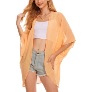 imageMoss Rose Womens Beach Kimono Coverup Sheer Chiffon Cover Ups Casual Loose Open Front Cardigan TopsLight Orange
