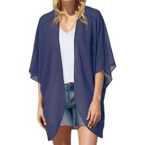 imageMoss Rose Womens Beach Kimono Coverup Sheer Chiffon Cover Ups Casual Loose Open Front Cardigan TopsNavy