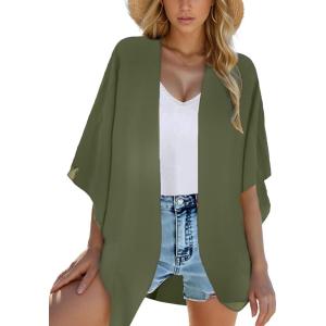 imageMoss Rose Womens Beach Kimono Coverup Sheer Chiffon Cover Ups Casual Loose Open Front Cardigan TopsOlive