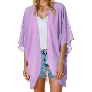 imageMoss Rose Womens Beach Kimono Coverup Sheer Chiffon Cover Ups Casual Loose Open Front Cardigan TopsPale Violet