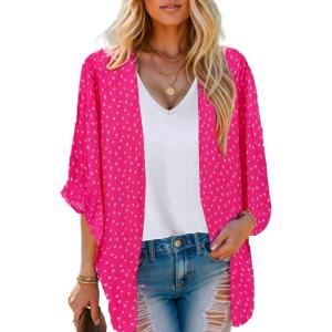 imageMoss Rose Womens Beach Kimono Coverup Sheer Chiffon Cover Ups Casual Loose Open Front Cardigan TopsRose