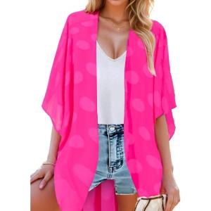 imageMoss Rose Womens Beach Kimono Coverup Sheer Chiffon Cover Ups Casual Loose Open Front Cardigan TopsRose Floral