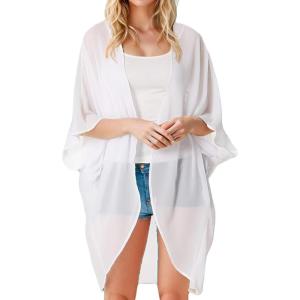 imageMoss Rose Womens Beach Kimono Coverup Sheer Chiffon Cover Ups Casual Loose Open Front Cardigan TopsWhite