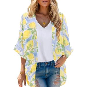 imageMoss Rose Womens Beach Kimono Coverup Sheer Chiffon Cover Ups Casual Loose Open Front Cardigan TopsYellow