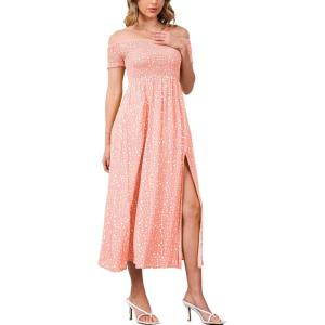 imageMoss Rose Womens Boho Maxi Dresses Summer Off Shoulder Cap Sleeve Flowy Swing Casual Long DressPink