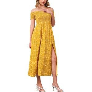 imageMoss Rose Womens Boho Maxi Dresses Summer Off Shoulder Cap Sleeve Flowy Swing Casual Long DressYellow