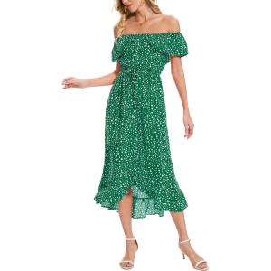 imageMoss Rose Womens Boho Spring Summer Maxi Dresses Off The Shoulder Floral Flowy Swing Casual Long DressGreen