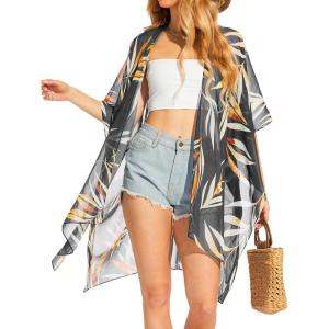 imageMoss Rose Womens Chiffon Long Kimono Beach Cover up for Summer Bathing Suits Cardigans Casual Loose SwimwearAblack