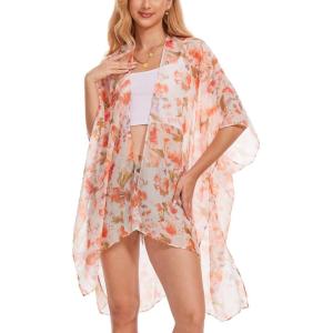 imageMoss Rose Womens Chiffon Long Kimono Beach Cover up for Summer Bathing Suits Cardigans Casual Loose SwimwearBmulticolor Flower