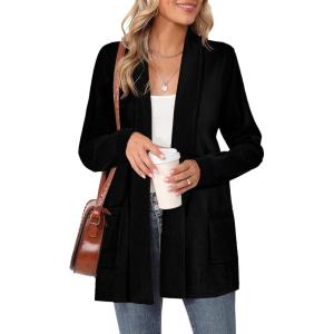 imageMoss Rose Womens Classic Sweaters Cardigan Long Sleeve Knit Coat Outwear with Pocket Available in Plus SizeBlack