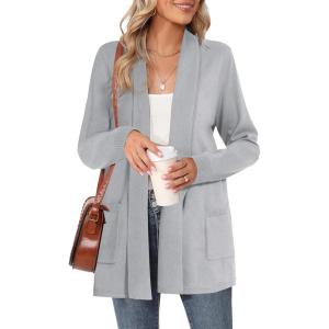 imageMoss Rose Womens Classic Sweaters Cardigan Long Sleeve Knit Coat Outwear with Pocket Available in Plus SizeLight Gray