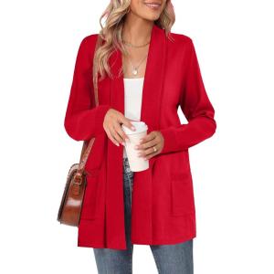 imageMoss Rose Womens Classic Sweaters Cardigan Long Sleeve Knit Coat Outwear with Pocket Available in Plus SizeRed