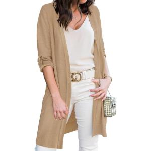 imageMoss Rose Womens Classic Sweaters Cardigan Long Sleeve Knit Coat Outwear with Pocket Available in Plus SizeZ Camel