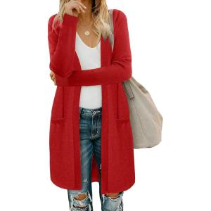 imageMoss Rose Womens Classic Sweaters Cardigan Long Sleeve Knit Coat Outwear with Pocket Available in Plus SizeZ Red