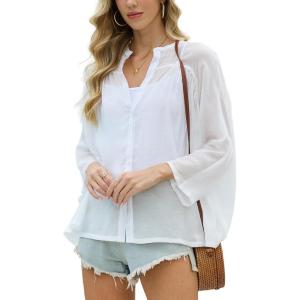 imageMoss Rose Womens Cover Up Shirt Crewneck Swimsuit Beach Bikini Beachwear Button Down Bathing SuitWhite