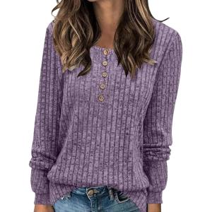 imageMoss Rose Womens Crew Neck Long Sleeve Tunic Shirts Casual Fall Winter Tops Lightweight SweatersPurple