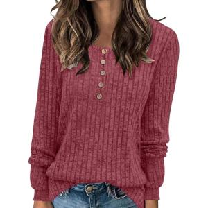 imageMoss Rose Womens Crew Neck Long Sleeve Tunic Shirts Casual Fall Winter Tops Lightweight SweatersWatermelon Red
