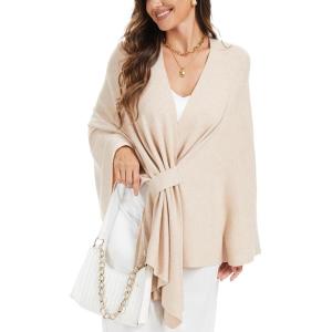 imageMoss Rose Womens Elegant Shawl Wraps Soft Open Front Poncho Sweater for Spring Fall WinterAbeige