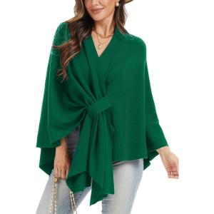 imageMoss Rose Womens Elegant Shawl Wraps Soft Open Front Poncho Sweater for Spring Fall WinterAgreen