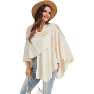 imageMoss Rose Womens Large Cross Front Poncho Sweater Wrap Topper Knitted Elegant Shawls Cape for Fall WinterAapricot