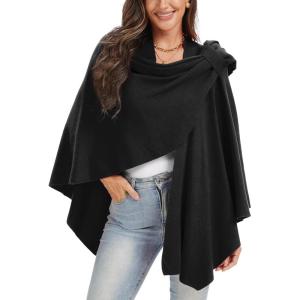 imageMoss Rose Womens Large Cross Front Poncho Sweater Wrap Topper Knitted Elegant Shawls Cape for Fall WinterAblack