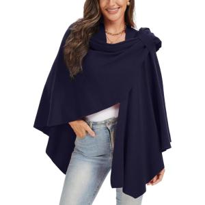 imageMoss Rose Womens Large Cross Front Poncho Sweater Wrap Topper Knitted Elegant Shawls Cape for Fall WinterAnavy