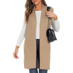 imageMoss Rose Womens Long Knit Cardigan Vest Casual Sleeveless Open Front Draped Duster Vest Available in Plus SizeKhaki