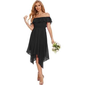 imageMoss Rose Womens Off The Shoulder Bridesmaid Dresses Knee Length Formal Cocktail DressesBlack