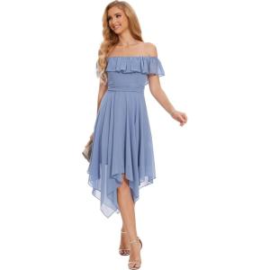 imageMoss Rose Womens Off The Shoulder Bridesmaid Dresses Knee Length Formal Cocktail DressesDusty Blue