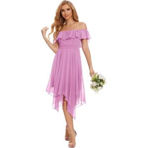 imageMoss Rose Womens Off The Shoulder Bridesmaid Dresses Knee Length Formal Cocktail DressesOrchid