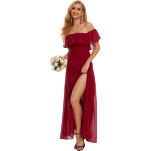 imageMoss Rose Womens Off The Shoulder Bridesmaid Dresses Side Split Beach Maxi Formal DressBurgundy