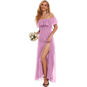 imageMoss Rose Womens Off The Shoulder Bridesmaid Dresses Side Split Beach Maxi Formal DressOrchid